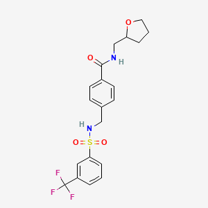 molecular formula C20H21F3N2O4S B2371696 N-(氧杂环-2-基甲基)-4-[[[3-(三氟甲基)苯基]磺酰氨基]甲基]苯甲酰胺 CAS No. 690245-24-0