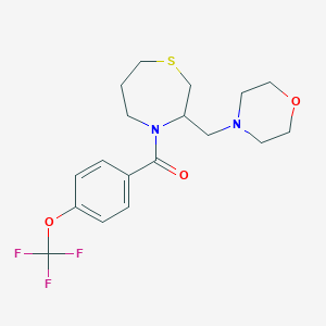 molecular formula C18H23F3N2O3S B2371710 (3-(吗啉甲基)-1,4-噻杂环戊烷-4-基)(4-(三氟甲氧基)苯基)甲酮 CAS No. 1421493-09-5