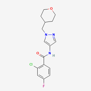 molecular formula C16H17ClFN3O2 B2371726 2-氯-4-氟-N-(1-((四氢-2H-吡喃-4-基)甲基)-1H-吡唑-4-基)苯甲酰胺 CAS No. 1705312-64-6