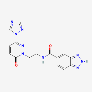 molecular formula C15H13N9O2 B2371732 N-(2-(6-氧代-3-(1H-1,2,4-三唑-1-基)嘧啶并[1,6-a][1,3,5]三嗪-1(6H)-基)乙基)-1H-苯并[d][1,2,3]三唑-5-甲酰胺 CAS No. 1448073-26-4
