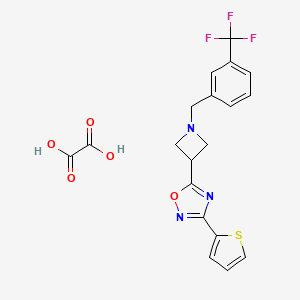 molecular formula C19H16F3N3O5S B2371740 3-(Thiophen-2-yl)-5-(1-(3-(trifluoromethyl)benzyl)azetidin-3-yl)-1,2,4-oxadiazole oxalate CAS No. 1351635-00-1
