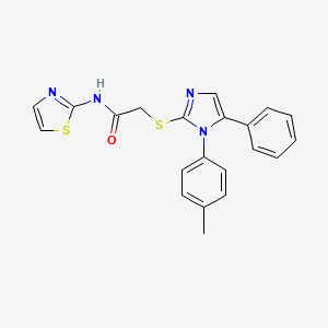 molecular formula C21H18N4OS2 B2371746 2-((5-phenyl-1-(p-tolyl)-1H-imidazol-2-yl)thio)-N-(thiazol-2-yl)acetamide CAS No. 1207023-40-2