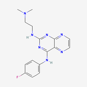 molecular formula C16H18FN7 B2371753 [2-({4-[(4-Fluorophenyl)amino]pteridin-2-yl}amino)ethyl]dimethylamine CAS No. 946288-99-9