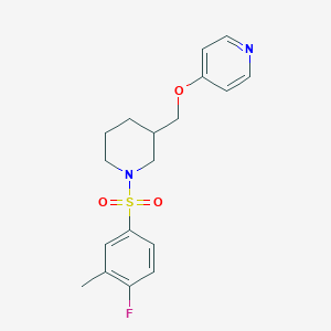 molecular formula C18H21FN2O3S B2371758 4-[[1-(4-Fluoro-3-methylphenyl)sulfonylpiperidin-3-yl]methoxy]pyridine CAS No. 2379970-47-3