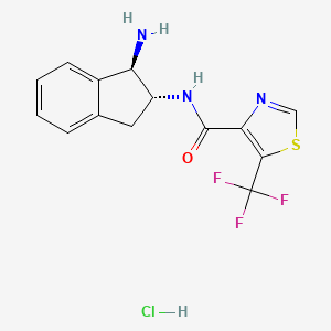 molecular formula C14H13ClF3N3OS B2371773 N-[(1R,2R)-1-Amino-2,3-dihydro-1H-inden-2-yl]-5-(trifluoromethyl)-1,3-thiazole-4-carboxamide;hydrochloride CAS No. 2418593-30-1