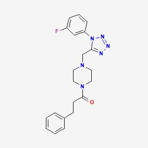 molecular formula C21H23FN6O B2371780 1-(4-((1-(3-fluorophenyl)-1H-tetrazol-5-yl)methyl)piperazin-1-yl)-3-phenylpropan-1-one CAS No. 1021227-32-6
