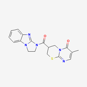 molecular formula C18H17N5O2S B2371786 3-(2,3-dihydro-1H-benzo[d]imidazo[1,2-a]imidazole-1-carbonyl)-7-methyl-3,4-dihydropyrimido[2,1-b][1,3]thiazin-6(2H)-one CAS No. 1396845-79-6