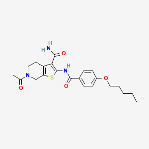 molecular formula C22H27N3O4S B2371787 6-acetyl-2-[(4-pentoxybenzoyl)amino]-5,7-dihydro-4H-thieno[2,3-c]pyridine-3-carboxamide CAS No. 864927-89-9