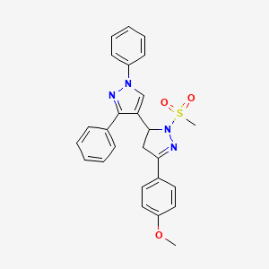 molecular formula C26H24N4O3S B2371807 5-(4-methoxyphenyl)-2-(methylsulfonyl)-1',3'-diphenyl-3,4-dihydro-1'H,2H-3,4'-bipyrazole CAS No. 876941-31-0