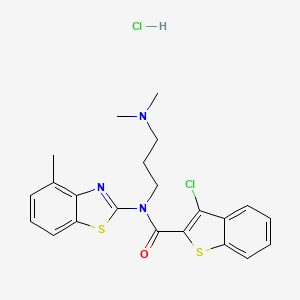 molecular formula C22H23Cl2N3OS2 B2371813 3-chloro-N-(3-(dimethylamino)propyl)-N-(4-methylbenzo[d]thiazol-2-yl)benzo[b]thiophene-2-carboxamide hydrochloride CAS No. 1052529-84-6