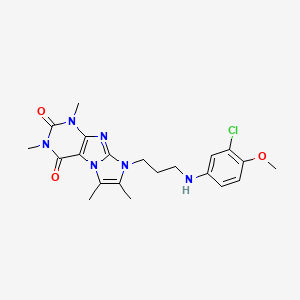 molecular formula C21H25ClN6O3 B2371824 8-(3-((3-chloro-4-methoxyphenyl)amino)propyl)-1,3,6,7-tetramethyl-1H-imidazo[2,1-f]purine-2,4(3H,8H)-dione CAS No. 923179-34-4