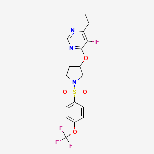 molecular formula C17H17F4N3O4S B2371827 4-乙基-5-氟-6-((1-((4-(三氟甲氧基)苯基)磺酰基)吡咯烷-3-基)氧基)嘧啶 CAS No. 2034363-12-5