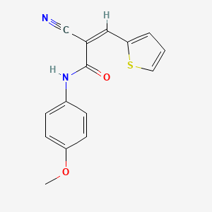 molecular formula C15H12N2O2S B2371828 (Z)-2-cyano-N-(4-methoxyphenyl)-3-thiophen-2-ylprop-2-enamide CAS No. 357962-27-7