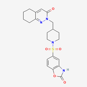 molecular formula C21H24N4O5S B2371840 2-({1-[(2-氧代-2,3-二氢-1,3-苯并恶唑-5-基)磺酰基]哌啶-4-基}甲基)-2,3,5,6,7,8-六氢茚满-3-酮 CAS No. 2097872-16-5