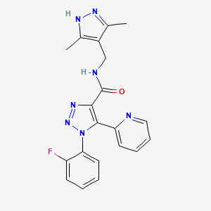 molecular formula C20H18FN7O B2371865 N-[(3,5-dimethyl-1H-pyrazol-4-yl)methyl]-1-(2-fluorophenyl)-5-pyridin-2-yl-1H-1,2,3-triazole-4-carboxamide CAS No. 1396578-50-9