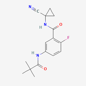 molecular formula C16H18FN3O2 B2371871 N-(1-Cyanocyclopropyl)-5-(2,2-dimethylpropanoylamino)-2-fluorobenzamide CAS No. 1436037-22-7
