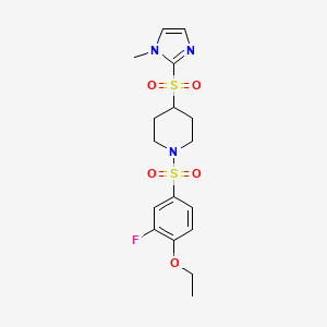 molecular formula C17H22FN3O5S2 B2371872 1-((4-ethoxy-3-fluorophenyl)sulfonyl)-4-((1-methyl-1H-imidazol-2-yl)sulfonyl)piperidine CAS No. 2034379-84-3
