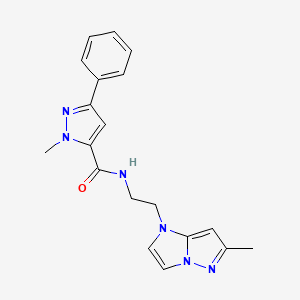 molecular formula C19H20N6O B2371892 1-methyl-N-(2-(6-methyl-1H-imidazo[1,2-b]pyrazol-1-yl)ethyl)-3-phenyl-1H-pyrazole-5-carboxamide CAS No. 2034262-98-9