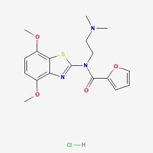 molecular formula C18H22ClN3O4S B2371895 N-(4,7-dimethoxybenzo[d]thiazol-2-yl)-N-(2-(dimethylamino)ethyl)furan-2-carboxamide hydrochloride CAS No. 1215802-60-0