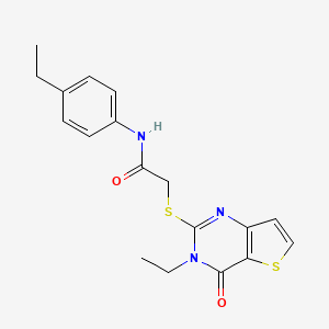 molecular formula C18H19N3O2S2 B2371901 2-[(3-ethyl-4-oxo-3,4-dihydrothieno[3,2-d]pyrimidin-2-yl)sulfanyl]-N-(4-ethylphenyl)acetamide CAS No. 1261021-53-7