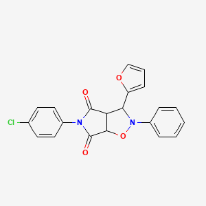 molecular formula C21H15ClN2O4 B2371935 5-(4-chlorophenyl)-3-(furan-2-yl)-2-phenyldihydro-2H-pyrrolo[3,4-d]isoxazole-4,6(5H,6aH)-dione CAS No. 1005122-15-5