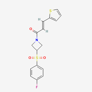 molecular formula C16H14FNO3S2 B2371960 (E)-1-(3-((4-氟苯基)磺酰基)氮杂环丁烷-1-基)-3-(噻吩-2-基)丙-2-烯-1-酮 CAS No. 1798399-46-8