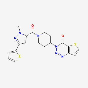 molecular formula C19H18N6O2S2 B2371962 3-(1-(1-甲基-3-(噻吩-2-基)-1H-吡唑-5-羰基)哌啶-4-基)噻吩并[3,2-d][1,2,3]三嗪-4(3H)-酮 CAS No. 2034532-44-8