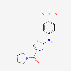 molecular formula C15H17N3O3S2 B2371967 (2-((4-(甲基磺酰基)苯基)氨基)噻唑-4-基)(吡咯烷-1-基)甲苯酮 CAS No. 1172565-80-8