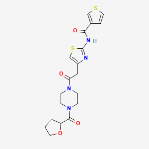 molecular formula C19H22N4O4S2 B2371982 N-(4-(2-oxo-2-(4-(tetrahydrofuran-2-carbonyl)piperazin-1-yl)ethyl)thiazol-2-yl)thiophene-3-carboxamide CAS No. 1206997-50-3