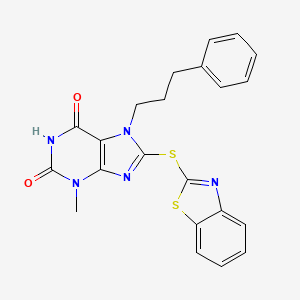 molecular formula C22H19N5O2S2 B2371989 8-(1,3-苯并噻唑-2-基硫烷基)-3-甲基-7-(3-苯基丙基)嘌呤-2,6-二酮 CAS No. 672331-20-3