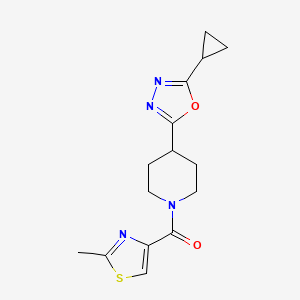 molecular formula C15H18N4O2S B2371996 (4-(5-Cyclopropyl-1,3,4-oxadiazol-2-yl)piperidin-1-yl)(2-methylthiazol-4-yl)methanone CAS No. 1210280-88-8