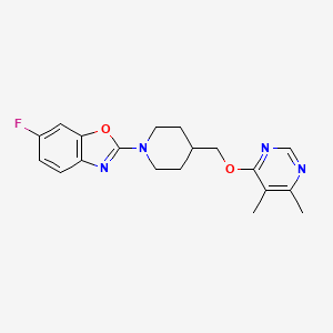 molecular formula C19H21FN4O2 B2371997 2-(4-(((5,6-Dimethylpyrimidin-4-yl)oxy)methyl)piperidin-1-yl)-6-fluorobenzo[d]oxazole CAS No. 2309309-09-7