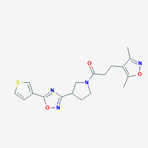 molecular formula C18H20N4O3S B2372015 3-(3,5-Dimethylisoxazol-4-yl)-1-(3-(5-(thiophen-3-yl)-1,2,4-oxadiazol-3-yl)pyrrolidin-1-yl)propan-1-one CAS No. 2034288-05-4