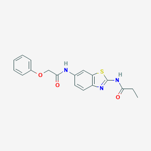 molecular formula C18H17N3O3S B237204 N-{6-[(2-phenoxyacetyl)amino]-1,3-benzothiazol-2-yl}propanamide 