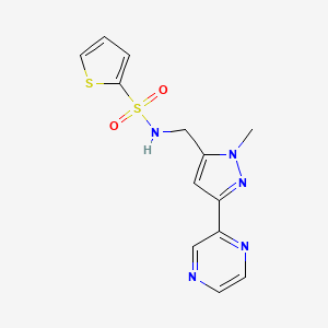 molecular formula C13H13N5O2S2 B2372129 N-((1-methyl-3-(pyrazin-2-yl)-1H-pyrazol-5-yl)methyl)thiophene-2-sulfonamide CAS No. 2034603-13-7