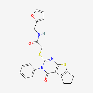 molecular formula C22H19N3O3S2 B2372165 N-(furan-2-ylmethyl)-2-((4-oxo-3-phenyl-4,5,6,7-tetrahydro-3H-cyclopenta[4,5]thieno[2,3-d]pyrimidin-2-yl)thio)acetamide CAS No. 314261-67-1