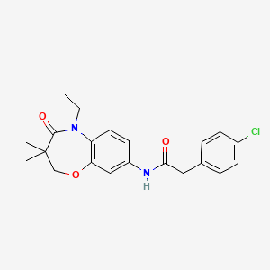 molecular formula C21H23ClN2O3 B2372173 2-(4-氯苯基)-N-(5-乙基-3,3-二甲基-4-氧代-2,3,4,5-四氢苯并[b][1,4]恶二杂环庚-8-基)乙酰胺 CAS No. 921561-91-3