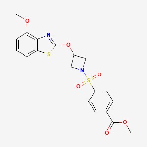 molecular formula C19H18N2O6S2 B2372192 Methyl 4-((3-((4-methoxybenzo[d]thiazol-2-yl)oxy)azetidin-1-yl)sulfonyl)benzoate CAS No. 1421443-12-0