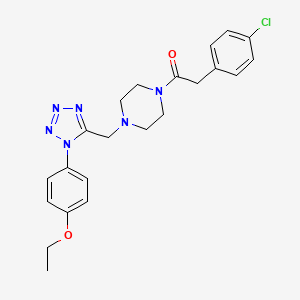 molecular formula C22H25ClN6O2 B2372244 2-(4-chlorophenyl)-1-(4-((1-(4-ethoxyphenyl)-1H-tetrazol-5-yl)methyl)piperazin-1-yl)ethanone CAS No. 1049381-12-5