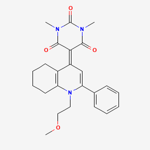 molecular formula C24H27N3O4 B2372274 5-(1-(2-甲氧基乙基)-2-苯基-5,6,7,8-四氢喹啉-4(1H)-亚甲基)-1,3-二甲基嘧啶-2,4,6(1H,3H,5H)-三酮 CAS No. 865591-17-9