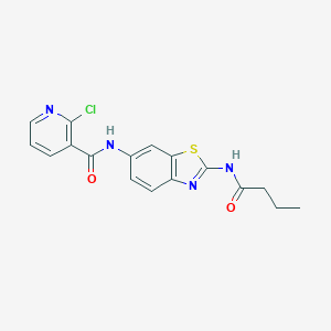 molecular formula C17H15ClN4O2S B237229 N-[2-(butyrylamino)-1,3-benzothiazol-6-yl]-2-chloronicotinamide 