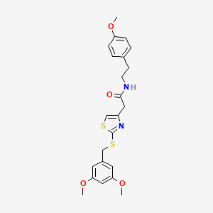 molecular formula C23H26N2O4S2 B2372300 2-(2-((3,5-dimethoxybenzyl)thio)thiazol-4-yl)-N-(4-methoxyphenethyl)acetamide CAS No. 941922-37-8