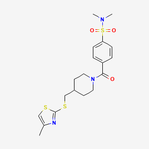 molecular formula C19H25N3O3S3 B2372325 N,N-dimethyl-4-(4-(((4-methylthiazol-2-yl)thio)methyl)piperidine-1-carbonyl)benzenesulfonamide CAS No. 1421499-62-8