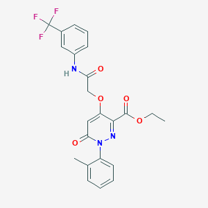 molecular formula C23H20F3N3O5 B2372349 Ethyl 6-oxo-4-(2-oxo-2-((3-(trifluoromethyl)phenyl)amino)ethoxy)-1-(o-tolyl)-1,6-dihydropyridazine-3-carboxylate CAS No. 899992-50-8
