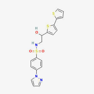 molecular formula C19H17N3O3S3 B2372373 2-{[2,2'-bithiophene]-5-yl}-2-hydroxy-S-[4-(1H-pyrazol-1-yl)phenyl]ethane-1-sulfonamido CAS No. 2097916-31-7