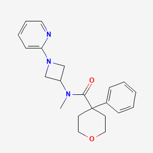 molecular formula C21H25N3O2 B2372374 N-Methyl-4-phenyl-N-(1-pyridin-2-ylazetidin-3-yl)oxane-4-carboxamide CAS No. 2415533-02-5