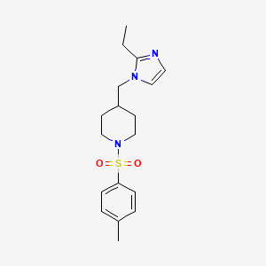 molecular formula C18H25N3O2S B2372378 4-((2-乙基-1H-咪唑-1-基)甲基)-1-甲苯磺酰基哌啶 CAS No. 1396873-03-2