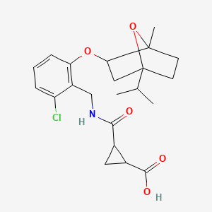 molecular formula C22H28ClNO5 B2372412 2-[({2-Chloro-6-[(4-isopropyl-1-methyl-7-oxabicyclo[2.2.1]hept-2-yl)oxy]benzyl}amino)carbonyl]cyclopropanecarboxylic acid CAS No. 1005270-14-3