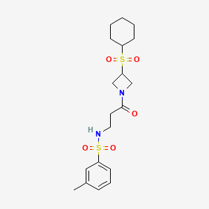 molecular formula C19H28N2O5S2 B2372452 N-(3-(3-(环己基磺酰基)氮杂环丁-1-基)-3-氧代丙基)-3-甲基苯磺酰胺 CAS No. 1796970-29-0