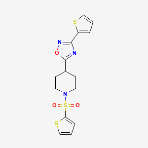 molecular formula C15H15N3O3S3 B2372490 4-[3-(2-噻吩基)-1,2,4-恶二唑-5-基]-1-(2-噻吩基磺酰基)哌啶 CAS No. 946301-03-7
